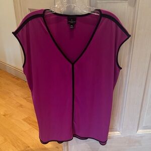 Worthington Magenta V-Neck Blouse with Black Trim